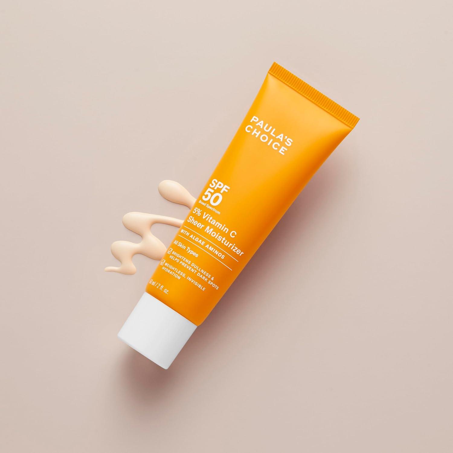 image:imagePaulas Choice 5 Vitamin C Sheer Sunscreen for Face SPF 50 Face Sunscreen Moisturizing Lightweight Invisible Prevents Dark Spots No Cast All Skin Types UVAUVB Protection FragranceFree 2oz