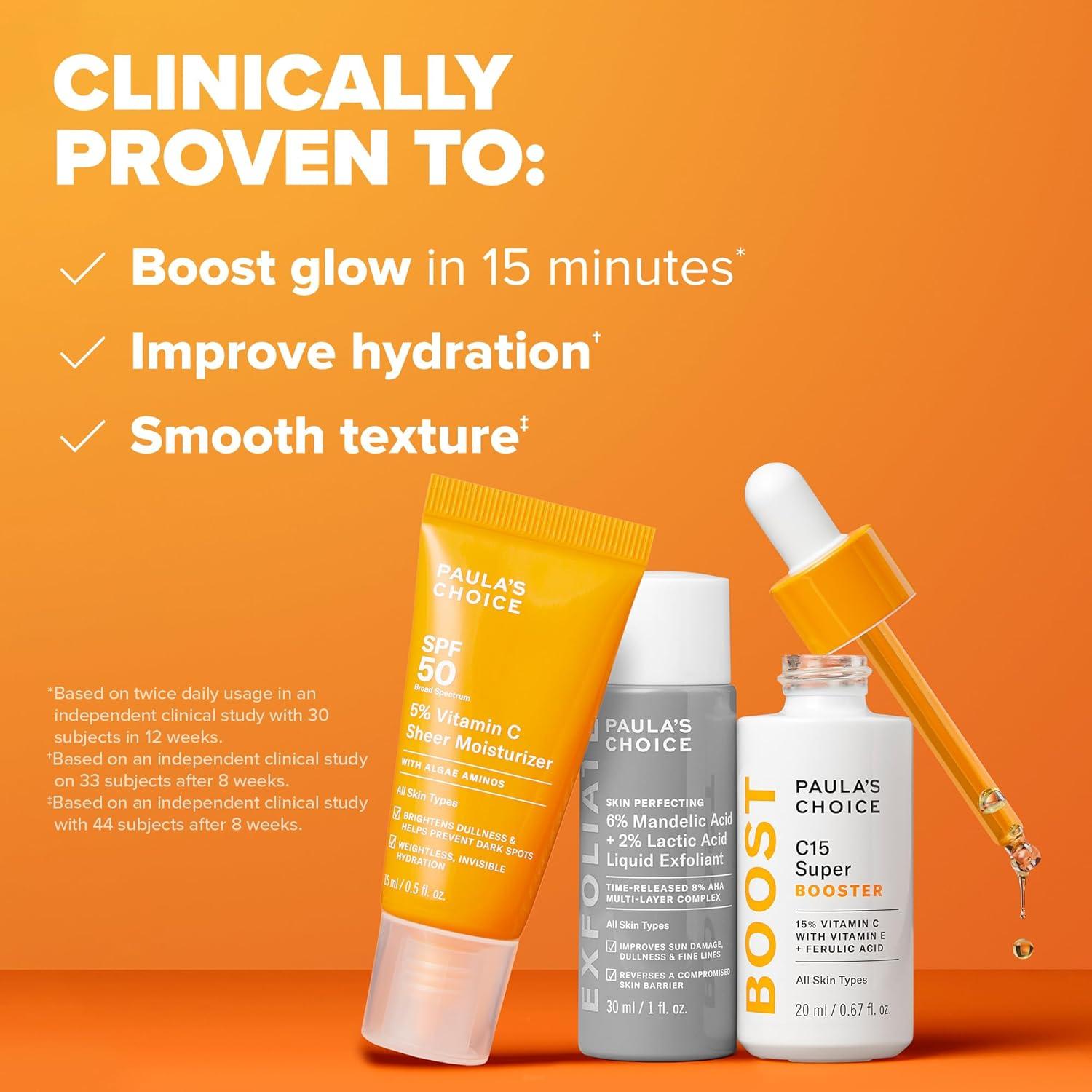 image:imagePaulas Choice Brighter Days Ahead Kit Vitamin C and AHA Trio Includes Travel Size C5 SPF Face Sunscreen Mandelic Acid Exfoliant C15 Vitamin C Booster Serum Brightening amp Resurfacing 3Piece Set