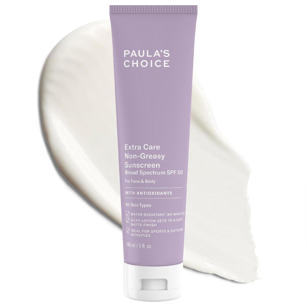 image:imagePaulas Choice Extra Care Oil Free Sunscreen for Face SPF 50 Face amp Body Sunscreen Daily Moisturizing Lotion with Aloe amp Vitamin AC Sweat amp Water Resistant FragranceFree UVAUVB Protection 5oz