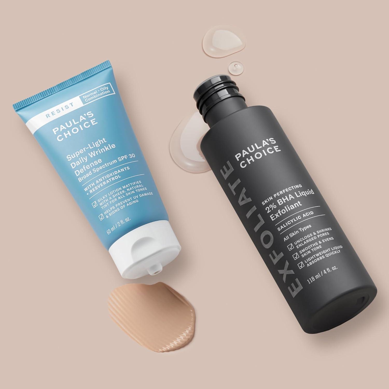 image:imagePaulas Choice 2 BHA Liquid Exfoliant amp RESIST SuperLight Daily Wrinkle Defense SPF 30 Salicylic Acid for Enlarged Pores amp Blackheads and Tinted Mineral BroadSpectrum Sunscreen Set of 2