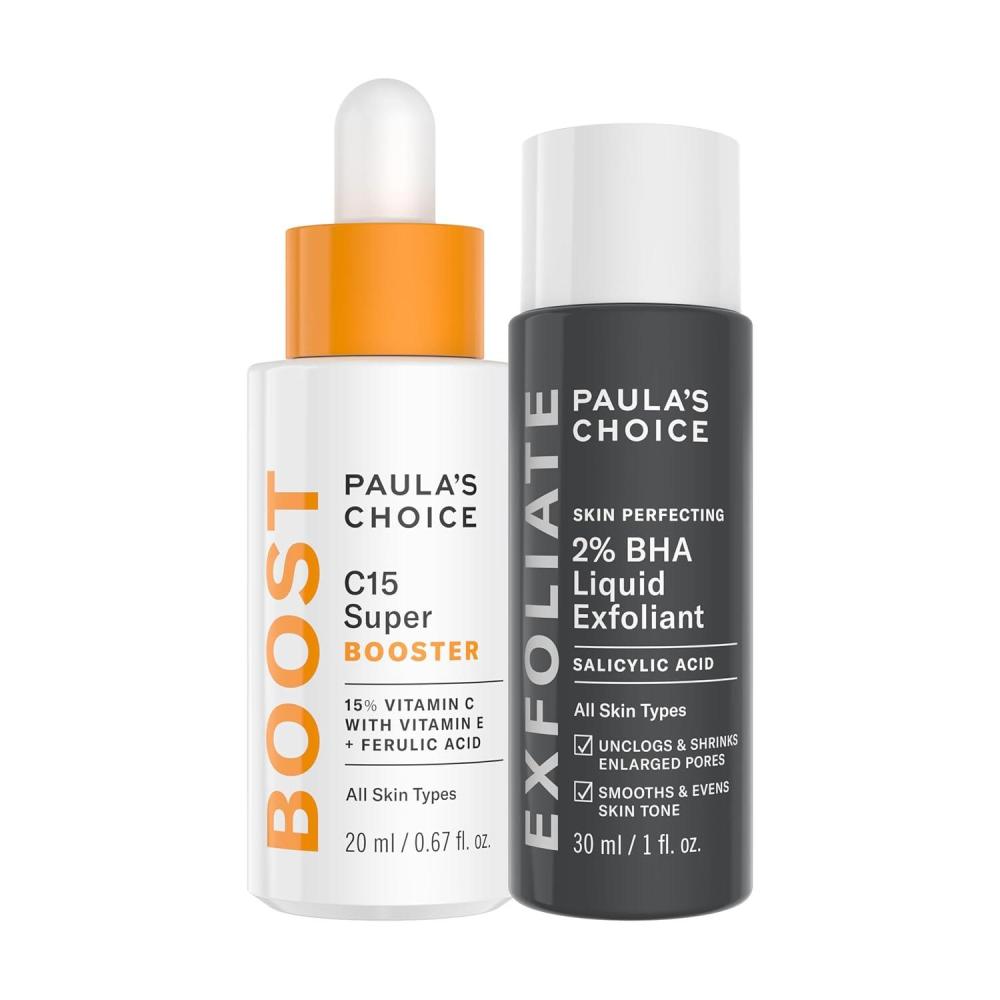 image:imagePaulas Choice C15 Super Booster Vitamin C Serum Travel Size 2 BHA Salicylic Acid Liquid Exfoliant Duo for Radiance Glow and Smoother Skin Set of 2