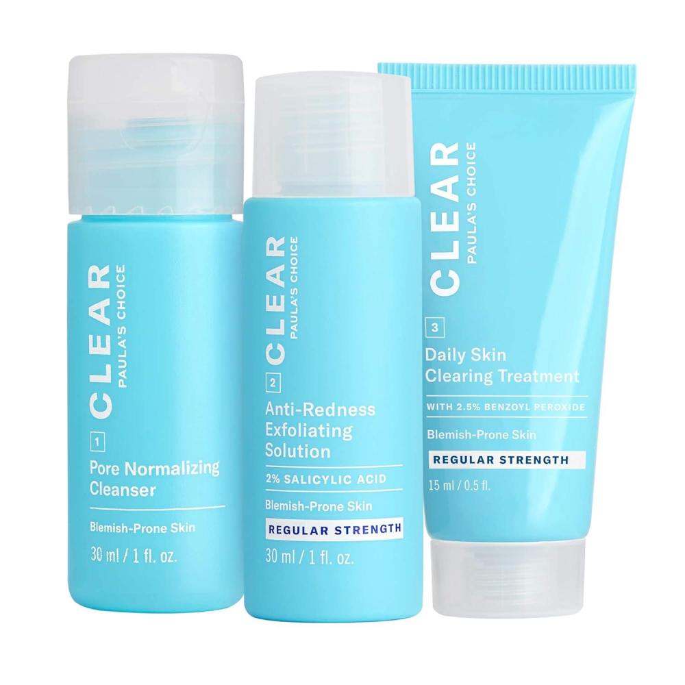 image:imagePaulas Choice CLEAR 3Piece Acne Kit Includes Daily Cleanser 2 Salicylic Acid Exfoliant amp Benzoyl Peroxide Treatment Prevents amp Treats Mild to Severe Acne amp Breakouts FragranceFree Set of 3Trial Size  Regular Strength