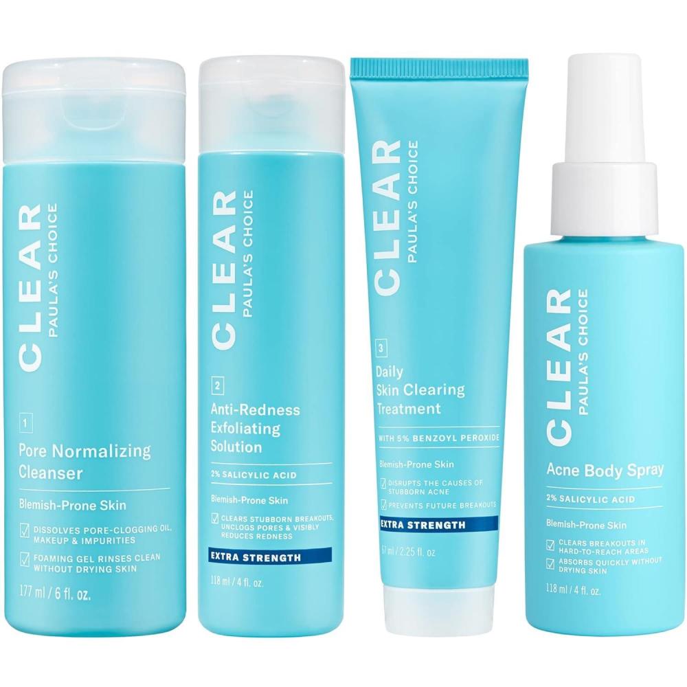 image:imagePaulas Choice CLEAR Extra Strength Acne Kit  CLEAR Back amp Body Spray 4Piece Kit to Treat amp Prevent Severe Acne Salicylic Acid BHA for Face amp Body Acne and 5 Benzoyl Peroxide Treatment