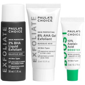 Paula’s Choice 2% BHA Liquid & 8% AHA Gel Facial Exfoliants with Salicylic & Glycolic Acid, 10% Azelaic Acid for Large Pores, Wrinkles & Uneven Tone, Fragrance-Free, 3-Piece Travel Kit