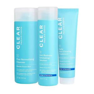 Paula’s Choice CLEAR 3-Piece Acne Kit, Includes Daily Cleanser, 2% Salicylic Acid Exfoliant & Benzoyl Peroxide Treatment, Prevents & Treats Mild to Severe Acne & Breakouts, Fragrance-Free, Set of 3(Full Size – Extra Strength)