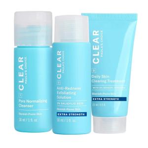 Paula’s Choice CLEAR 3-Piece Acne Kit, Includes Daily Cleanser, 2% Salicylic Acid Exfoliant & Benzoyl Peroxide Treatment, Prevents & Treats Mild to Severe Acne & Breakouts, Fragrance-Free, Set of 3(Trial Size – Extra Strength)