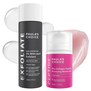 Paula’s Choice SKIN PERFECTING 2% BHA Liquid Exfoliant, Salicylic Acid Facial Exfoliator for Enlarged Pores & Pro-Collagen Peptide Plumping Moisturizer, Daily Gel-Cream for Deep Lightweight Hydration