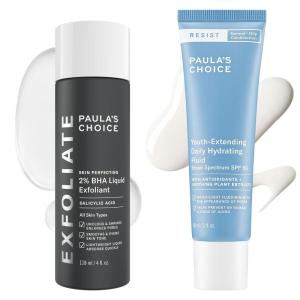 Paula’s Choice SKIN PERFECTING 2% BHA Liquid Exfoliant, Salicylic Acid Facial Exfoliator for Enlarged Pores & RESIST Daily Hydrating Fluid Face Moisturizer with SPF 50 Sunscreen